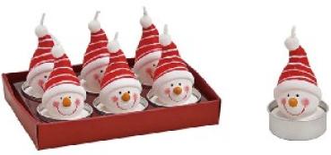 Teelichter Schneemann 6er rot 4x6x4 cm