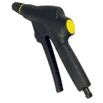 MESTO Abstellventil 6307LP aus schwarzem Kunststoff mit gelbem Druckknopf und ergonomischem Griff