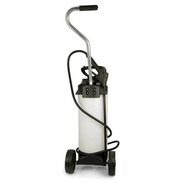 MESTO CLEANER F10 Drucksprühgerät – Rückansicht mit Griff, Rollen und Schlauchführung.