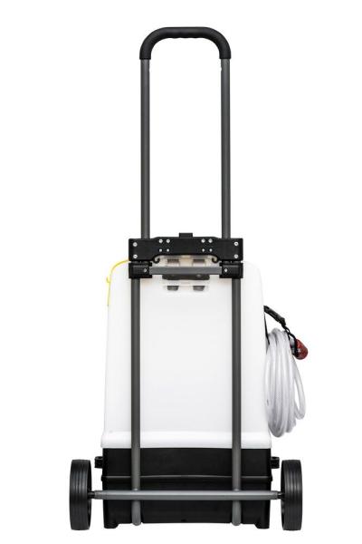 Rückseite des MESTO e.AQUA 20 Akku-Wasserbehälters mit ausziehbarem Trolleygriff