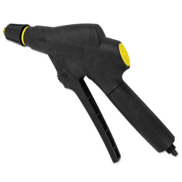 MESTO Abstellventil 6307LS aus schwarzem Kunststoff mit gelbem Druckknopf und ergonomischem Griff